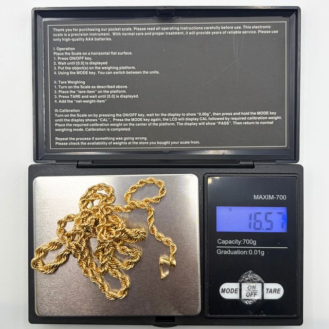 Cadena Oro 18K, Cordón Salomónico, 16.57gr, 57cm