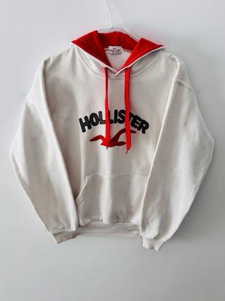 Sudadera Hollister Blanca y Roja con Capucha