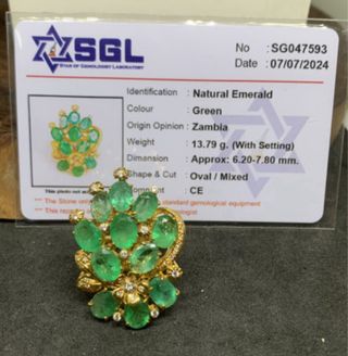 Anillo Esmeralda Zambia 11.34 ct Diamantes Oro18k