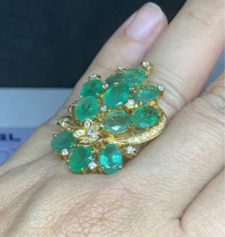Anillo Esmeralda Zambia 11.34 ct Diamantes Oro18k