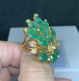 Anillo Esmeralda Zambia 11.34 ct Diamantes Oro18k