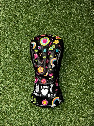 Funda de golf con diseño de paz y amor