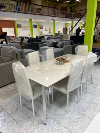 Comedor efecto mármol blanca + 6 sillas