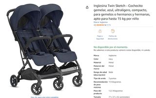 Inglesina Twin Sketch - Passeggino gemellare, blu