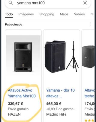 Altavoz Yamaha MSR100 Amplificado