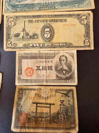 Lote Billetes Japoneses Segunda Guerra Mundial.