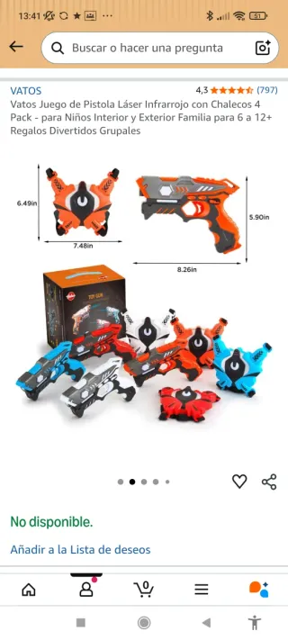 Juego de 4 Pistolas Láser Infrarrojo con Chalecos