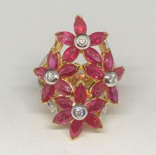Anillo Vintage Rubí Birmano Floral Diamantes,
