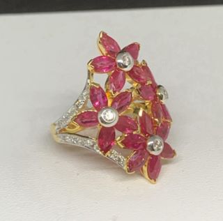 Anillo Vintage Rubí Birmano Floral Diamantes,