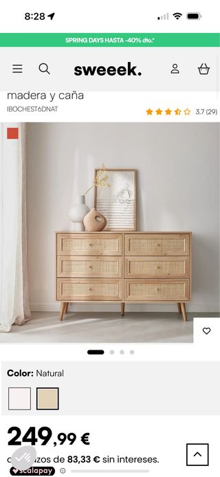 Cómoda ratán y madera nueva