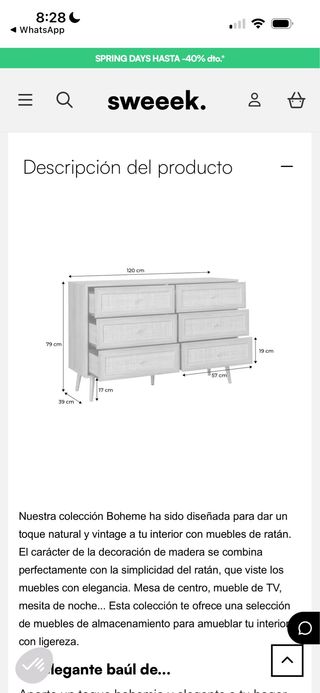 Cómoda ratán y madera nueva