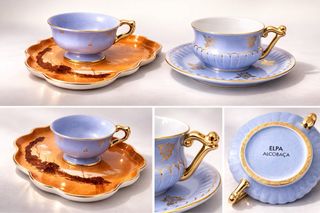 Conjunto 2 Chávenas com Pratos Cerâmica Azul Doura