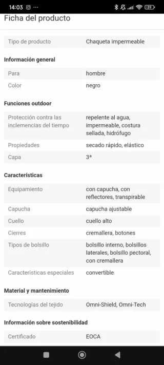 Cazadora Columbia Negra/Chaqueta con Capucha