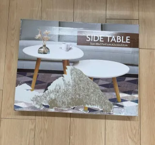 Mesa auxiliar redonda madera y cristal