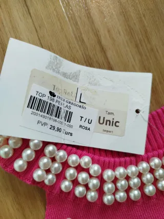 Camiseta fucsia con perlas talla L