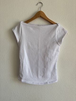 Camiseta Zara Mujer algodón canalé tejido Grueso