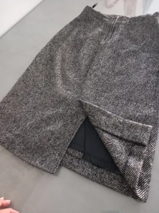 Falda lana jaspeada gris y blanca