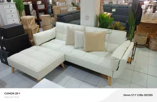 Sofá cama modular beige y blanco