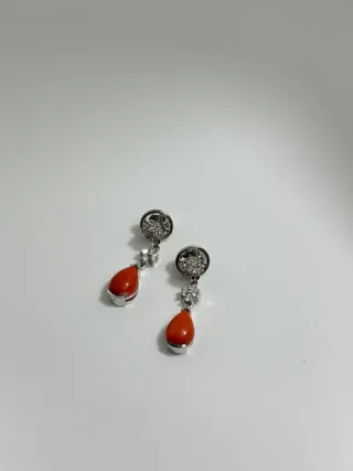 Pendientes Oro Blanco y Coral