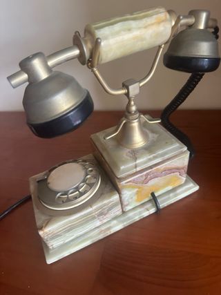 Teléfono vintage sobremesa Art Decó Dorado y ónice