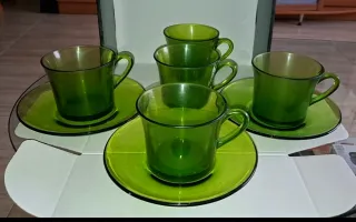 CON USO. Desayuno. 5 Tazones y 3 platos Duralex