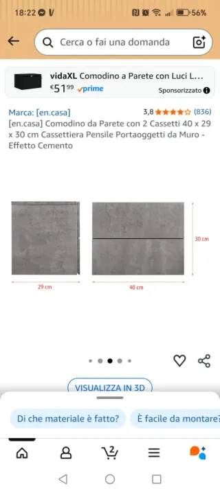 Coppia comodini sospesi bianchi compresi di staffe