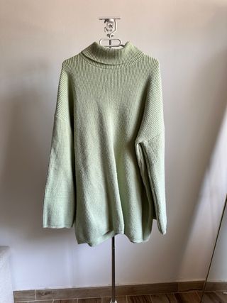 Jersey vestido verde menta cuello alto