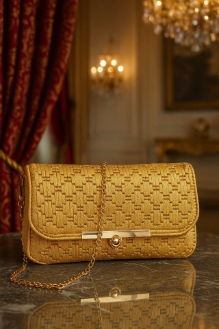 Borsa a tracolla in fettuccia color oro