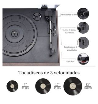 JORLAI Tocadiscos 9 en 1 3 Velocidades