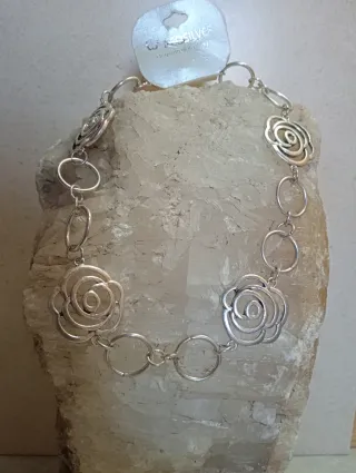 Collar Choker Baño Plata Flor Camelia