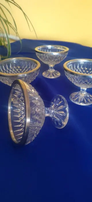 Copas vintage cristal de postre con borde plateado