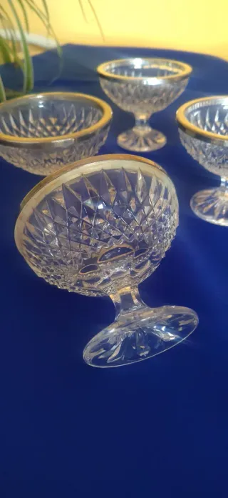 Copas vintage cristal de postre con borde plateado