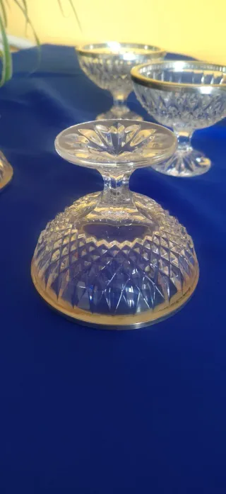 Copas vintage cristal de postre con borde plateado