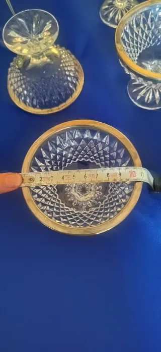 Copas vintage cristal de postre con borde plateado