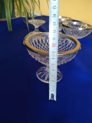 Copas vintage cristal de postre con borde plateado