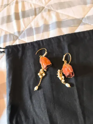 Pendientes flor y perlas artesanales