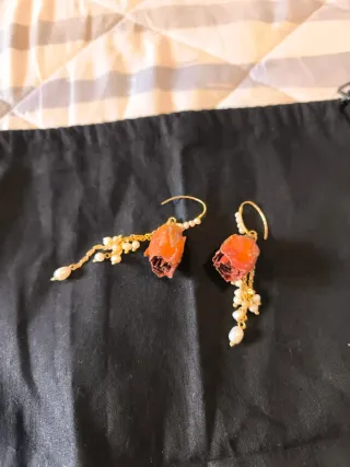 Pendientes flor y perlas artesanales