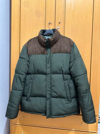 Abrigo acolchado hombre verde y marrón