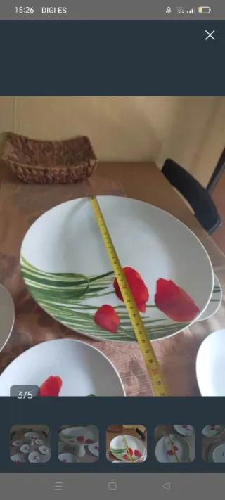 Bandeja y platos decorados con amapolas