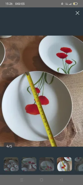 Bandeja y platos decorados con amapolas