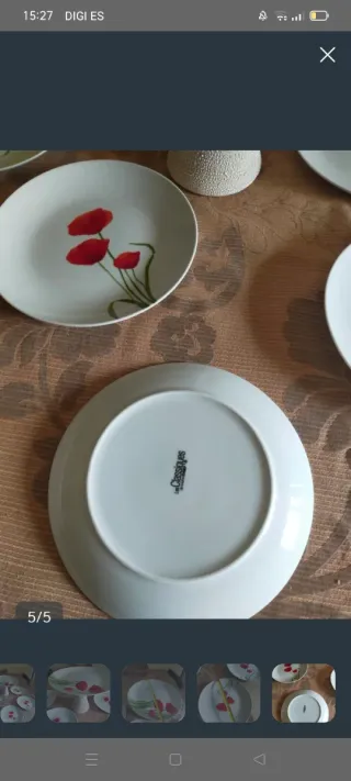 Bandeja y platos decorados con amapolas