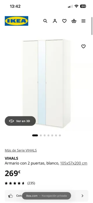 Vendo Armario de 2 puertas blanco, URGENTE.