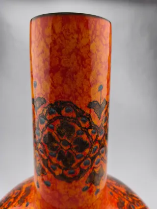 Espectacular Jarrón de cerámica esmaltada naranja