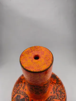 Espectacular Jarrón de cerámica esmaltada naranja