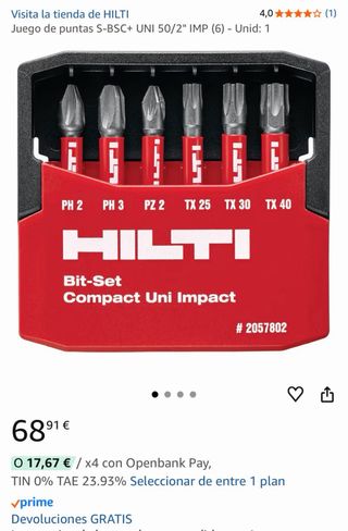 Juego de puntas Hilti S-BSC+ UNI 25/1 T