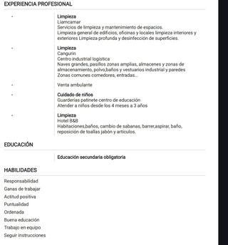 Limpieza y cuidado de niños experiencia