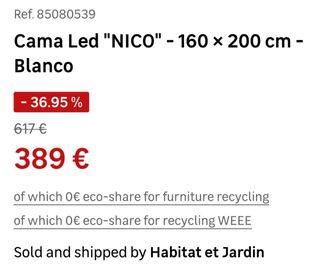 Cama led 160x200 con 4 estantes + Colchón