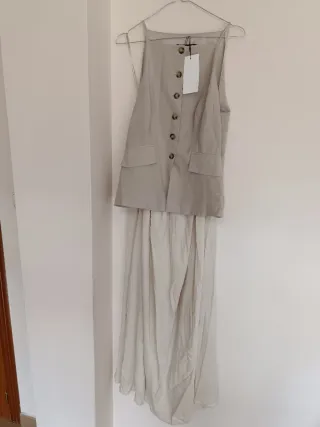 Vestido chaleco midi falda plisada Zara talla M