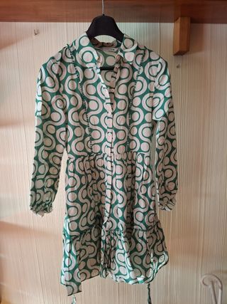 Vestido mujer estampado verde y beige