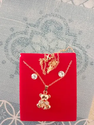 Collar y pendientes oso con circonitas